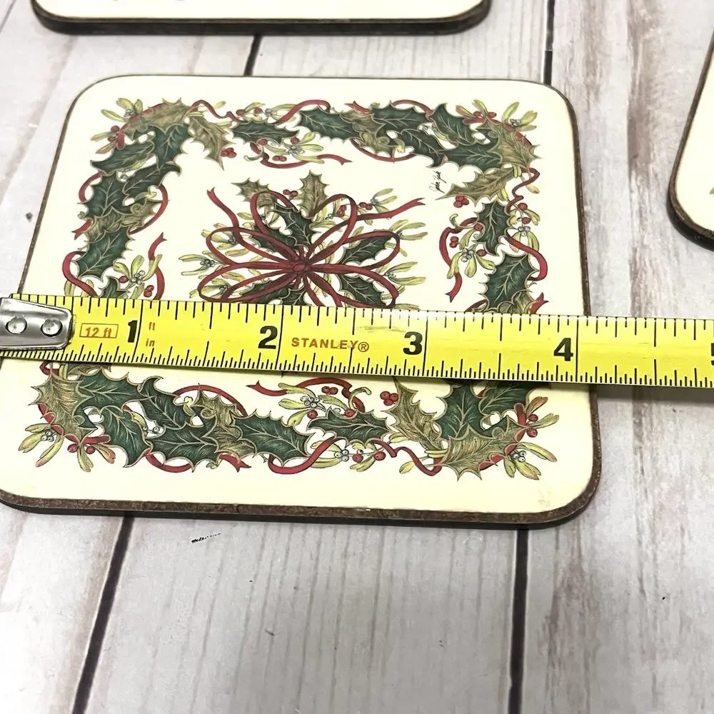 Pimpernel Set Of 6 Festive Garland Coasters With Holly Berry Design in OG Box